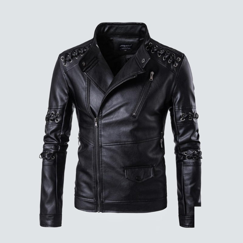 Nijmegen - Classic Lace Up Leather Biker Jacket
